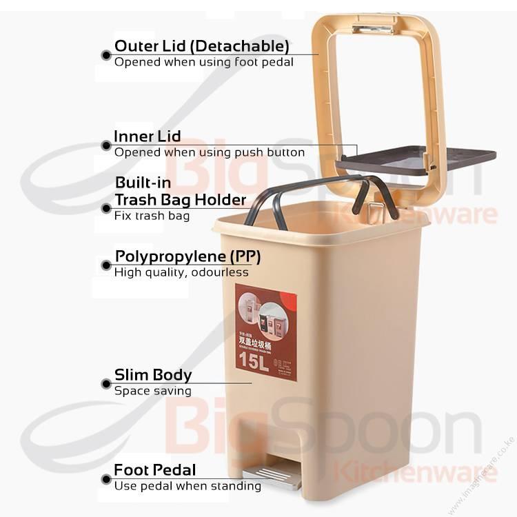 buy 2 in 1 Pedal Push Dustbin 7