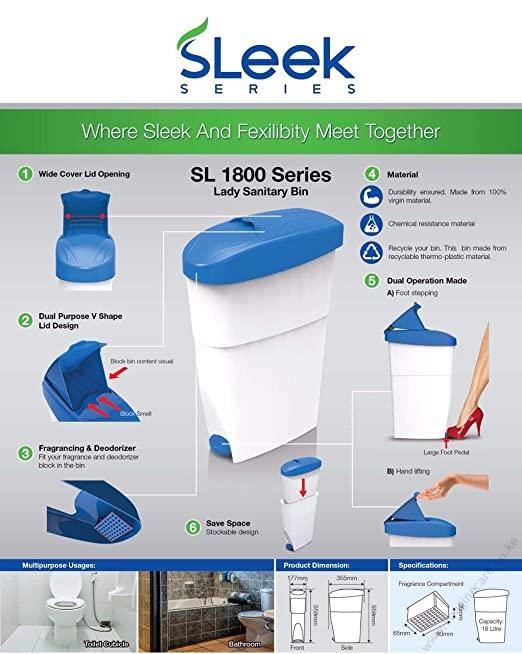 Sanitary Bin White & Blue Pedal - 18ltr - Image 5