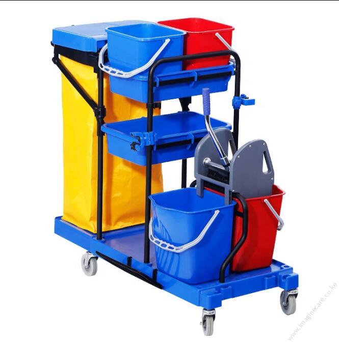 2XJ Janitor Cart Cleaning Trolley With Buckets Wringer