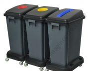 Dolly Bin Kit: 3 Gray Bins - 3 Dollies - 1 Blue, 1 Red, 1 Yellow Lid