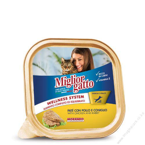 Migliorgatto Adult Cat Food Alutray PATE WITH Chicken and Rabbit 100gr