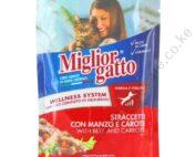 MIgliogatto Adult Cat Food Pouch Strips Beef And Carrots