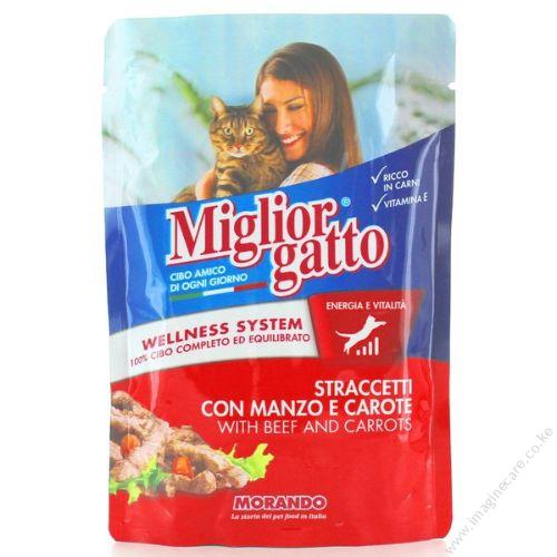 MIgliogatto Adult Cat Food Pouch Strips Beef And Carrots