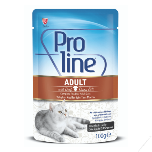 Proline Adult Cat Food Pouch – Beef Chunks in Jelly 0.1KG