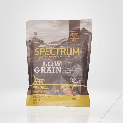 SPECTRUM LOW GRAIN COMPLETE AND BALANCED ADULT CAT FOOD WITH CHICKEN, TURKEY & CRANBERRY Nutrition the way Nature Intended!