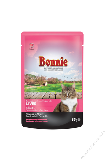Bonnie Adult Cat Food Pouch – Liver Chunks in Gravy 85G