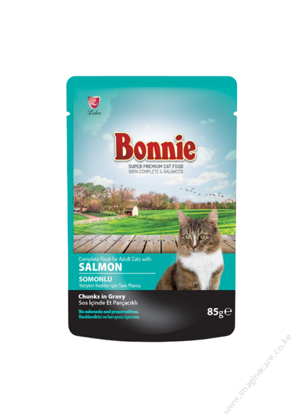 Bonnie Adult Cat Food Pouch – Salmon Chunks in Gravy