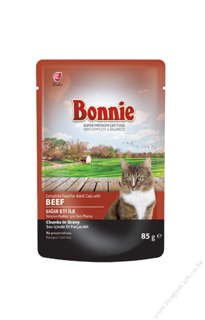 Bonnie Adult Cat Food Pouch – Beef Chunks in Gravy