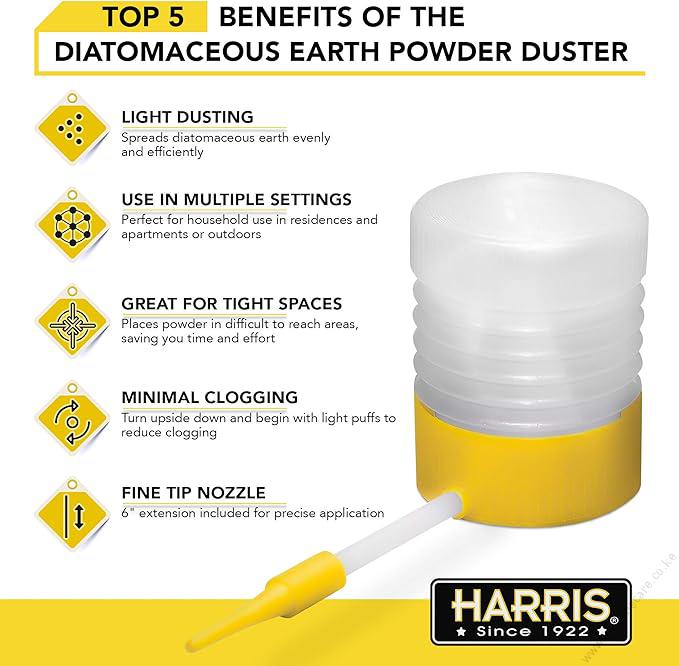 Diatomaceous Earth Powder Duster with 6 Inch Extension Nozzle for Indoor and Outdoor Use