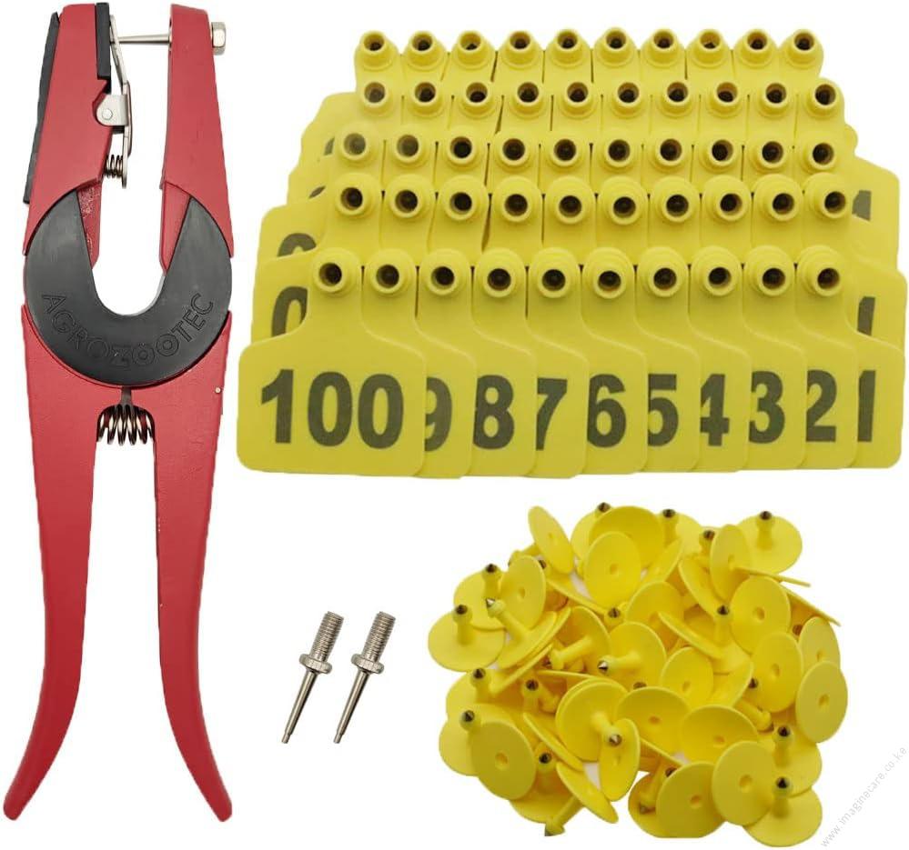 Cow Ear Tags Yellow 100pcs + 1 Applicator