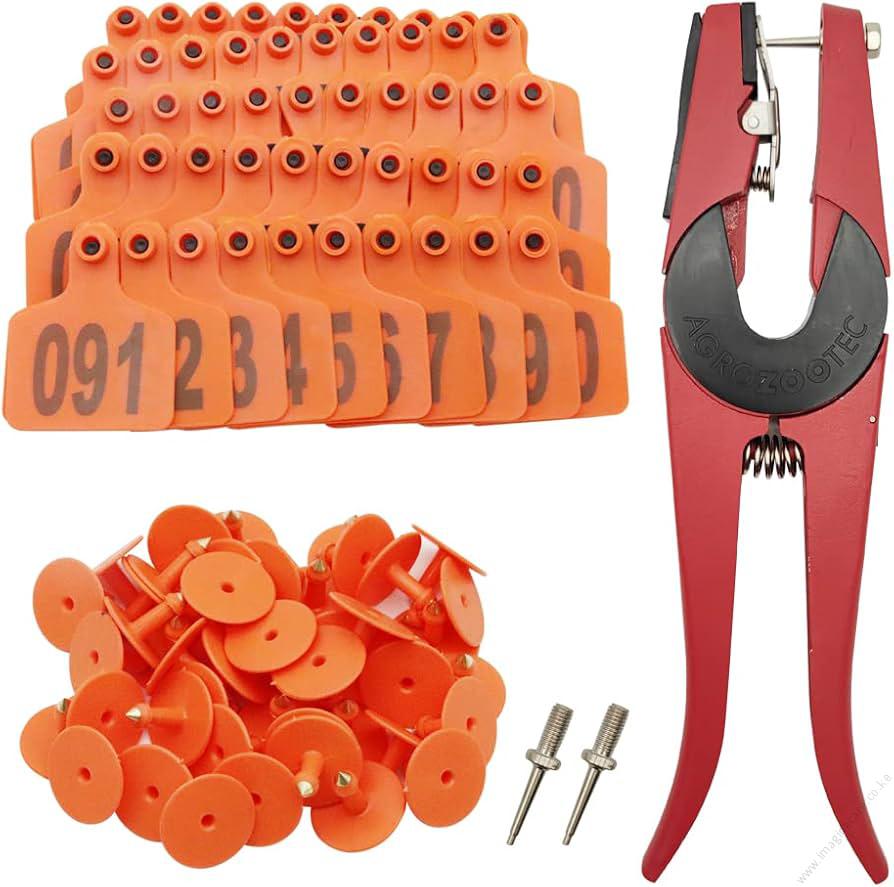 Cow Ear Tags Orange 100pcs + 1 Applicator