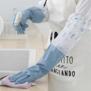 Long Silicone Kitchen Gloves Blue