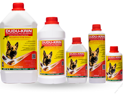 Dudukrin Pet Shampoo contains natural pyrethrum for the effective and natural control of ticks, fleas, and lice.